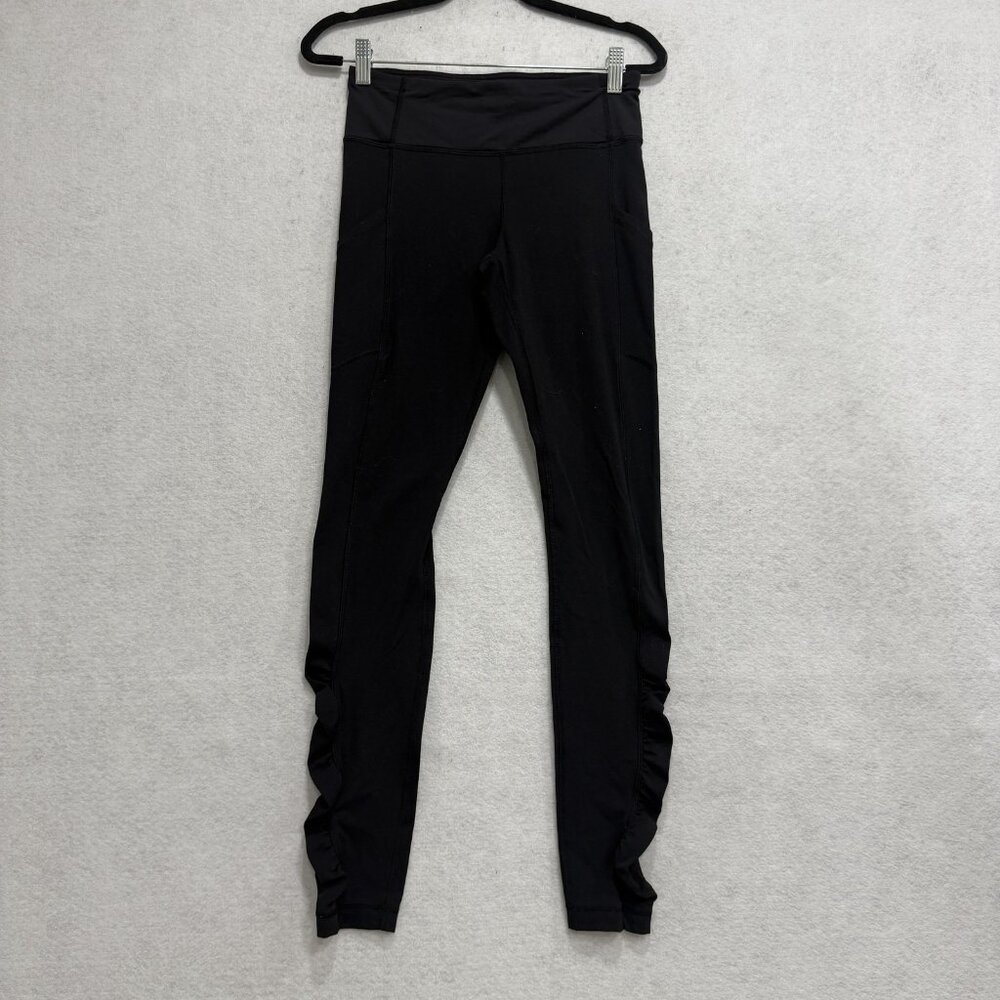 Lululemon Leggings Womens Small Black High Rise Ruched Ankle Pockets Yoga Gym